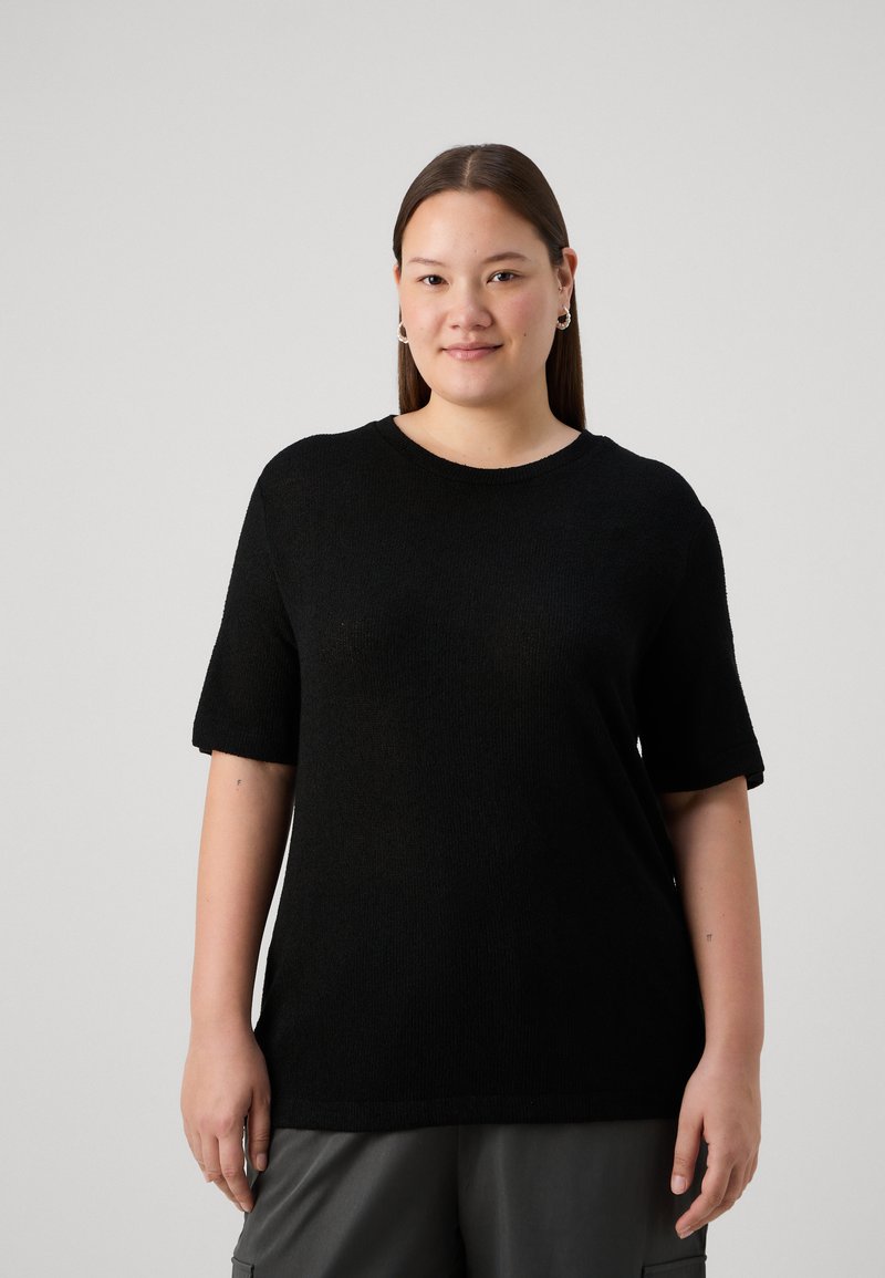 Vero Moda Curve VMCEDDIE 2/4 O NECK LONG  - Paprasti marškinėliai - black