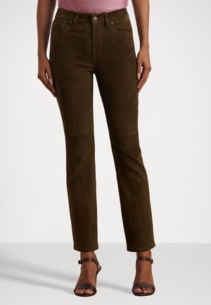 HIGH-RISE GOAT SUEDE STRAIGHT ANKLE PANT - Nahkpüksid - green suede