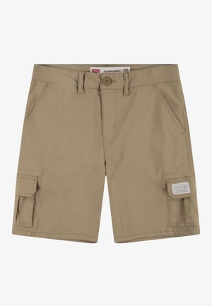 Beżowe szorty cargo Levi's o luźnym kroju, z zapięciem na guziki, szlufkami na pasek, dwoma bocznymi kieszeniami i dwoma kieszeniami z klapami.