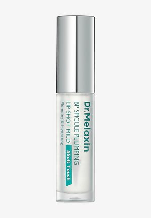 Dr. Melaxin BP Spicule Plumping Lip Shot Mild avec bouchon argenté, contenant transparent, étiqueté pour repulper et hydrater les lèvres.