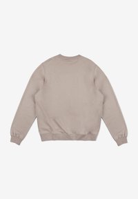 Beżowa bluza z okrągłym dekoltem, długimi rękawami i ściągaczami. Gładka faktura i minimalistyczny design bez widocznych logo czy wzorów.