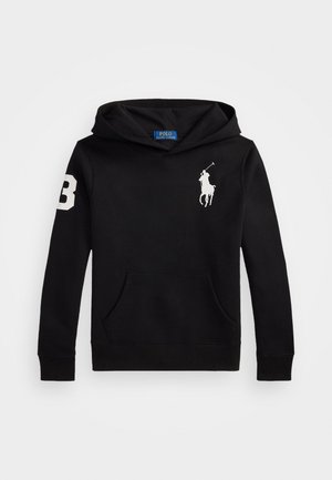 Sudadera negra de mezcla de algodón, con un bolsillo frontal, logo blanco en el lado izquierdo del pecho y el número "3" en la manga derecha.
