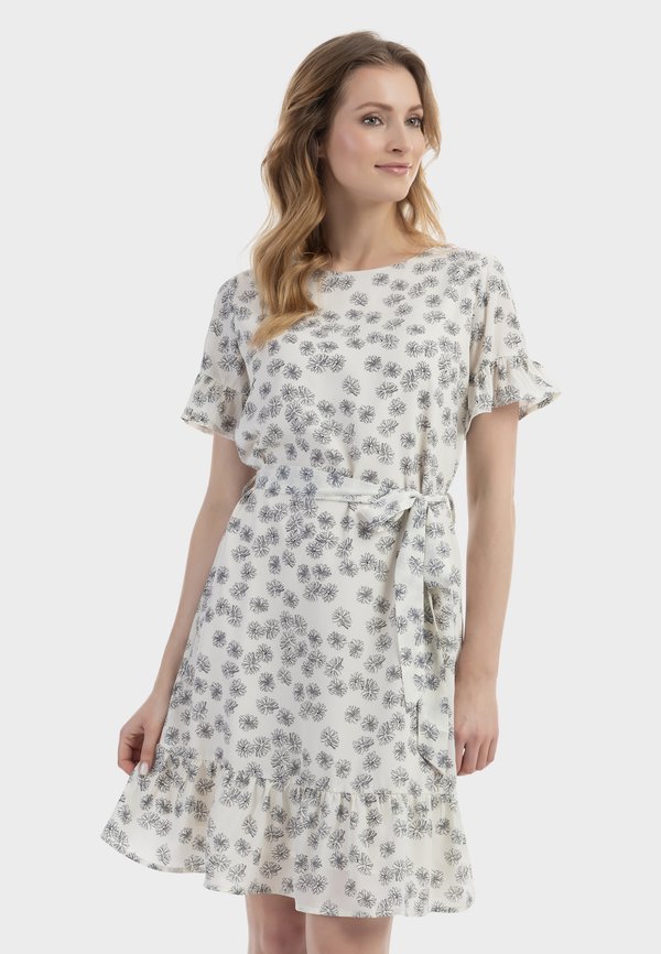 MIDI MIT RÜSCHEN - Freizeitkleid - wollweiss schwarz