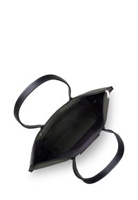 Borsa a mano in pelle nera con due manici curvi, chiusura con zip e un ampio interno non foderato. Caratterizzata da una texture liscia e un design elegante.