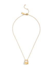 Guldhalskæde med en lille håndtaskependants. Kæden er delikat med en simpel lobsterlås og en justerbar forlængelse.