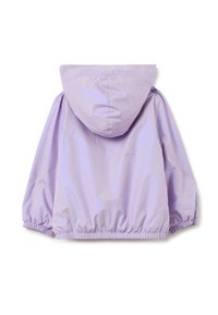 Lichtpaarse windbreaker jas met een capuchon, elastische manchetten en tailleband; glad, glanzend materiaal; casual, ontspannen pasvorm.