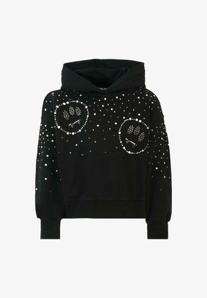 Felpa nera con design accorciato, caratterizzata da faccine sorridenti in strass e decorazioni sparse. Tessuto morbido con un fit rilassato.