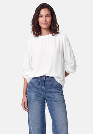Cecil, LANGARM BLUSE MIT RUNDHALS UND SMOKDETAIL - Blouse - white