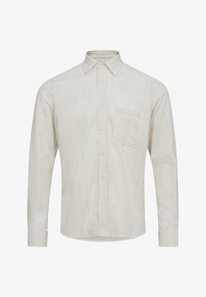 Lichtgekleurde lange mouwen shirt met een gestructureerd ontwerp, een knoopsluiting aan de voorkant, een spitse kraag en een enkele pocket op de linkerkant van de borst.