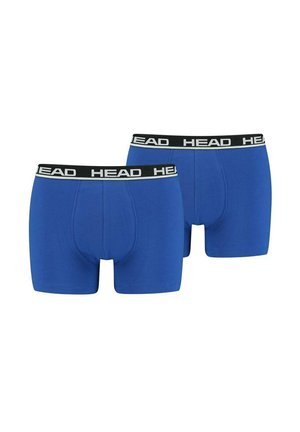 Blaue Boxershorts mit schwarzem Bund, auf dem das "HEAD"-Logo prangt. Gefertigt aus weichem Stoff bieten sie eine enge Passform und eine glatte Textur.
