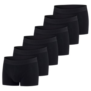 Schwarze Boxershorts aus glattem Stoff, elastischem Bund mit Markenlogo und körpernahem Schnitt. Sechserpack.
