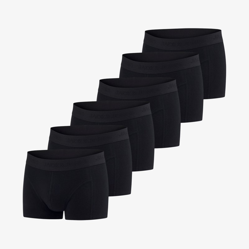 Boxers noirs ajustés avec un tissu lisse, une ceinture élastique avec le logo de la marque et un design moulant. Pack de six.