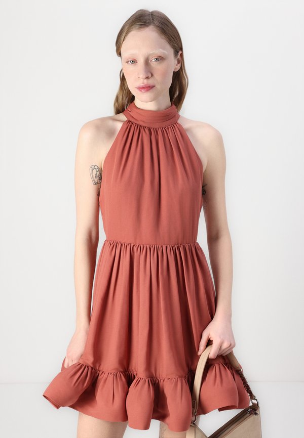 FERN HALTER NECK RUFFLED MINI - Cocktail dress / Party dress - terracotta2