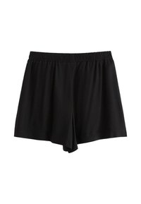  Sorte shorts med elastisk talje, lavet af blødt stof. Har en afslappet pasform og glat tekstur, med rene, færdige kanter.