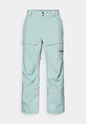 Helle blaue wasserdichte Schneehosen mit weitem BeinDesign, verstellbarem Bund, Fronttaschen und verstärkten Kniebereichen für Langlebigkeit.