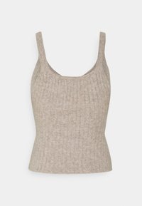 Lichtbeige geribde tanktop met brede schouderbanden en een aansluitende vorm, met een zachte textuur en een soepele halslijn.
