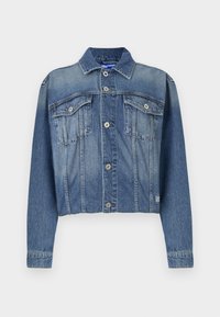 FRINGED - Giacca di jeans - stone washed mid blue