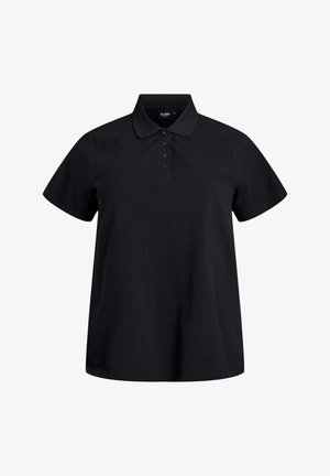Juodas polo marškinėliai iš medvilnės mišinio su klasikine apykakle, trimis mygtukais, trumpomis rankovėmis ir laisvu siluetu.