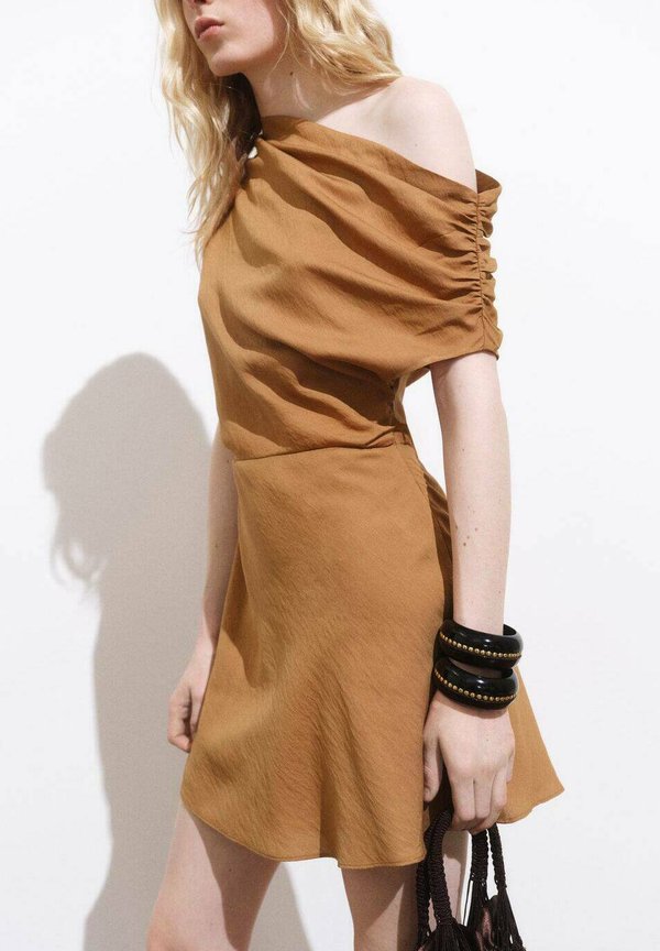 ASYMMETRIC DRAPED - Day dress - burnt orange3