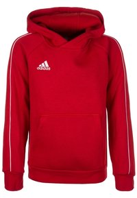 Felpa rossa con cappuccio, tasca frontale, strisce laterali bianche e logo ricamato. Realizzata in tessuto morbido e testurizzato per il massimo comfort.