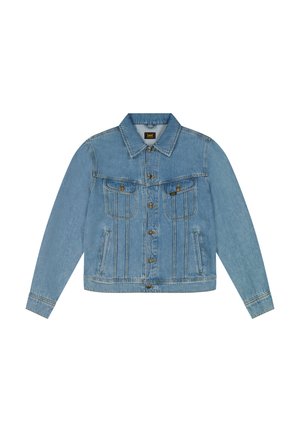 Jasnoniebieska kurtka dżinsowa z zapięciem na guziki, dwoma kieszeniami na klapie na piersi oraz dwoma bocznymi kieszeniami, z klasycznym kołnierzem i długimi rękawami.