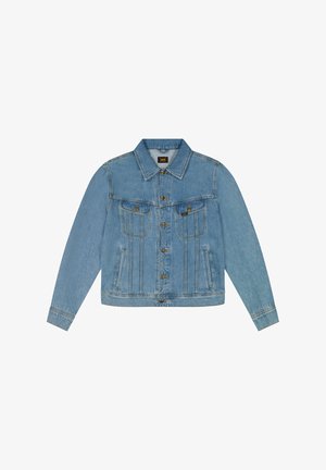 Jasnoniebieska kurtka dżinsowa z zapięciem na guziki, dwoma kieszeniami na klapie na piersi oraz dwoma bocznymi kieszeniami, z klasycznym kołnierzem i długimi rękawami.