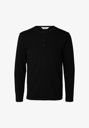 Selected, LONG-SLEEVED T-SHIRT RIBBED BUTTON - Langarmshirt - black