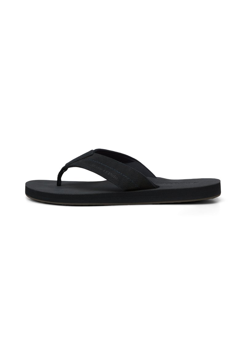 Black flip-flop featuring a flat rubber sole, fabric straps, and a thong-style design. Simple and sleek with no additional embellishments.