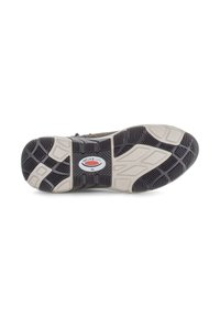 Lichte atleetenschoen zool met een multi-getextureerd zwart en grijs rubberpatroon, met een flexibele vormgeving en prominente tractiegleuven.