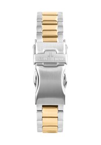 Metallarmbandsur med en band i två-toner av rostfritt stål i silver och guld, med borstad och polerad yta, som har en spänne med graverad logotyp.