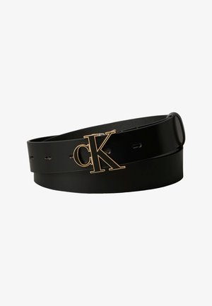 Calvin Klein ROUND BUCKLE - Öv - black/antique light gold-coloured
