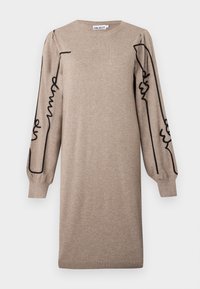 OBJTHESS EMBROIDERY DRESS - Gebreide jurk - fossil/black