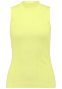 Ärmelloses Top in leuchtendem Gelb mit gerippter Textur und hohem, abgerundetem Ausschnitt. Verfügt über eine figurbetonte Silhouette und glattes Material.