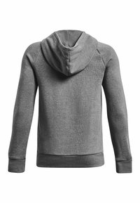 Grijze hooded sweatshirt met lange mouwen, gemaakt van zachte stof. Beschikt over een geribde zoom en manchetten, met een ronde capuchonontwerp aan de achterkant.