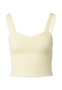 Crème geribbelde tanktop met dunne bandjes en een aansluitend ontwerp, met een lage ronde halslijn en een cropped zoom.