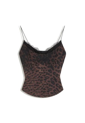 Bershka, STRAPPY TOP WITH LEOPARD-PRINT TULLE AND LACE - Haut - dark brown