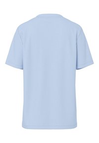 Light blue T-shirt featuring a crew neckline and short sleeves, made of soft fabric with a smooth texture and no patterns or graphics.