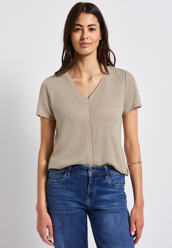 GLITZER-MIT TAPEDETAIL - T-Shirt basic - beige