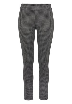 Zwarte legging met een geometrisch diamantenpatroon, een gladde textuur en een elastische tailleband, ontworpen voor een aansluitende pasvorm.