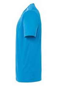 Korte mouwen T-shirt in helderblauw, gemaakt van gladde stof. Heeft een ronde halslijn en een normale pasvorm. Geen zichtbare patronen of versieringen.