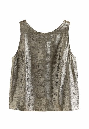 Metallic ärmelloses Top in Gold- und Silbertönen, mit glatter Textur und rundem Ausschnitt. Verfügt über Seitennähte und eine lockere Passform.