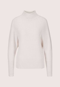 Weißer Strickrollkragenpullover mit strukturiertem Muster, langen Raglanärmel und gerippten Bündchen und Saum. Weicher Stoff mit lockerer Passform.