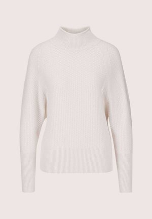 Witte gebreide coltrui met een gestructureerd patroon, lange raglanmouwen en geribde manchetten en zoom. Zachte stof met een ontspannen pasvorm.