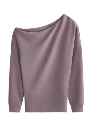 Dugorukava majica boje ljubičaste sa širokim, izrezom poput čamca i uskim manžetnama, prikazana ravno na bijeloj pozadini.