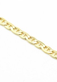 Bracciale a catena d'oro con maglie ovali, finitura lucida e sezioni alternate lisce e lavorate. Design semplice, adatto a vari stili.