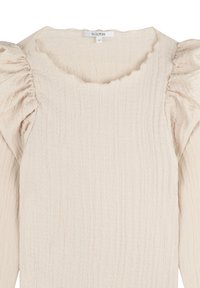 Top lungo a maniche con texture crema, spalle a sbuffo e scollatura rotonda, etichettato come taglia small dal marchio Scalpers.