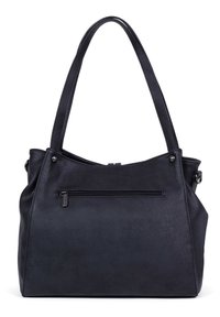 Sac à main en cuir noir avec deux poignées, une fermeture éclair principale et une poche zippée à l'avant. Texture lisse et accents de coutures distincts.