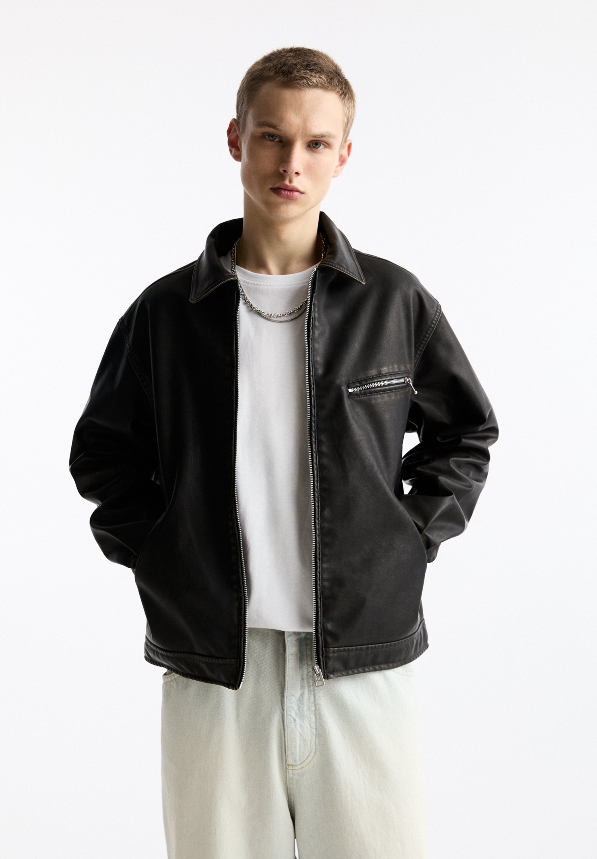 Biker Jacket Giubbino Pull And Bear Biker Giacca In Pile Pull And