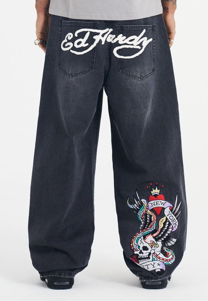 Ed Hardy - NYC SKULL XXTRA - Relaxed fit jeans - black, Enlarge