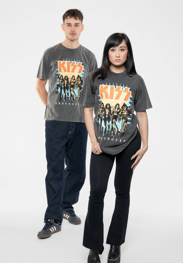 KISS DESTROYER 3D LOGO STONE  - Print T-shirt - charcoal2